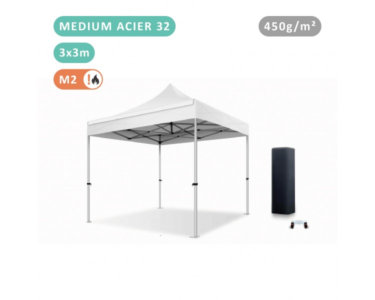 Tente Pliante 3x3M En Acier 32mm Medium bâche 450g/m²