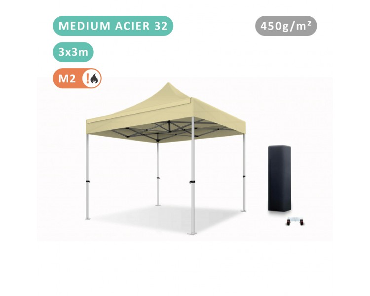 FOLDING TENT 3X3M IN STEEL MEDIUM 32MM WITH 380G TARPAULIN