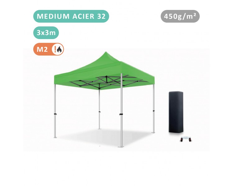 FOLDING TENT 3X3M IN STEEL MEDIUM 32MM WITH 380G TARPAULIN
