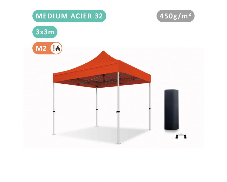 Tente Pliante 3x3M En Acier 32mm Medium bâche 450g/m² Tente Pliante 3x3M En Acier 32mm Medium bâche 450g/m²