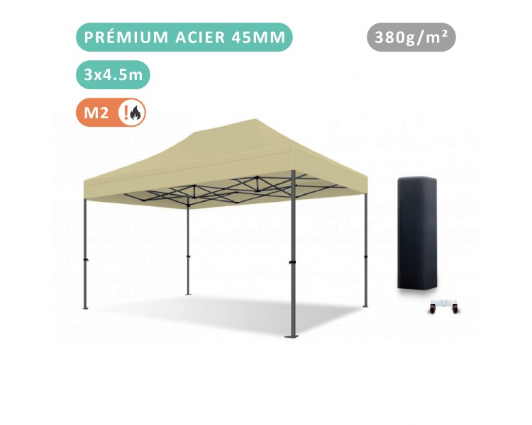 Tente Pliante 3x4.5M Acier Prémium 45mm bâche 380g/m²
