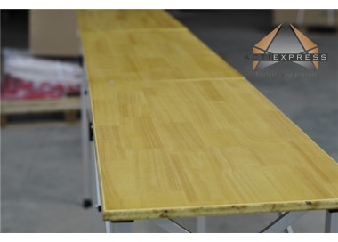 Table pliante hauteur réglable 2,85m x 40cm plateau bois pliable