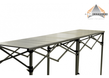 Table pliante hauteur réglable 2,85m x 58cm plateau aluminium pliable