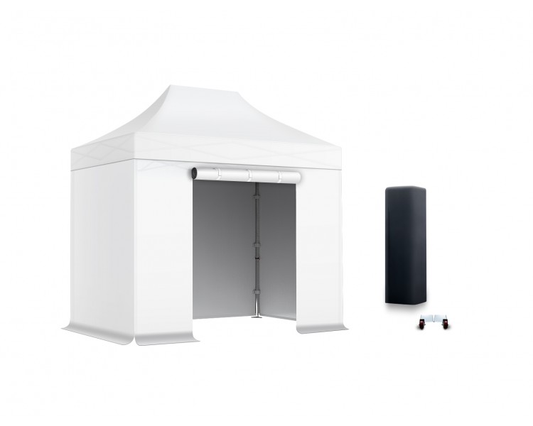 Pack Tente pliante Médium acier 30mm toit 300g/m² avec 3 bâches pleines + 1 porte